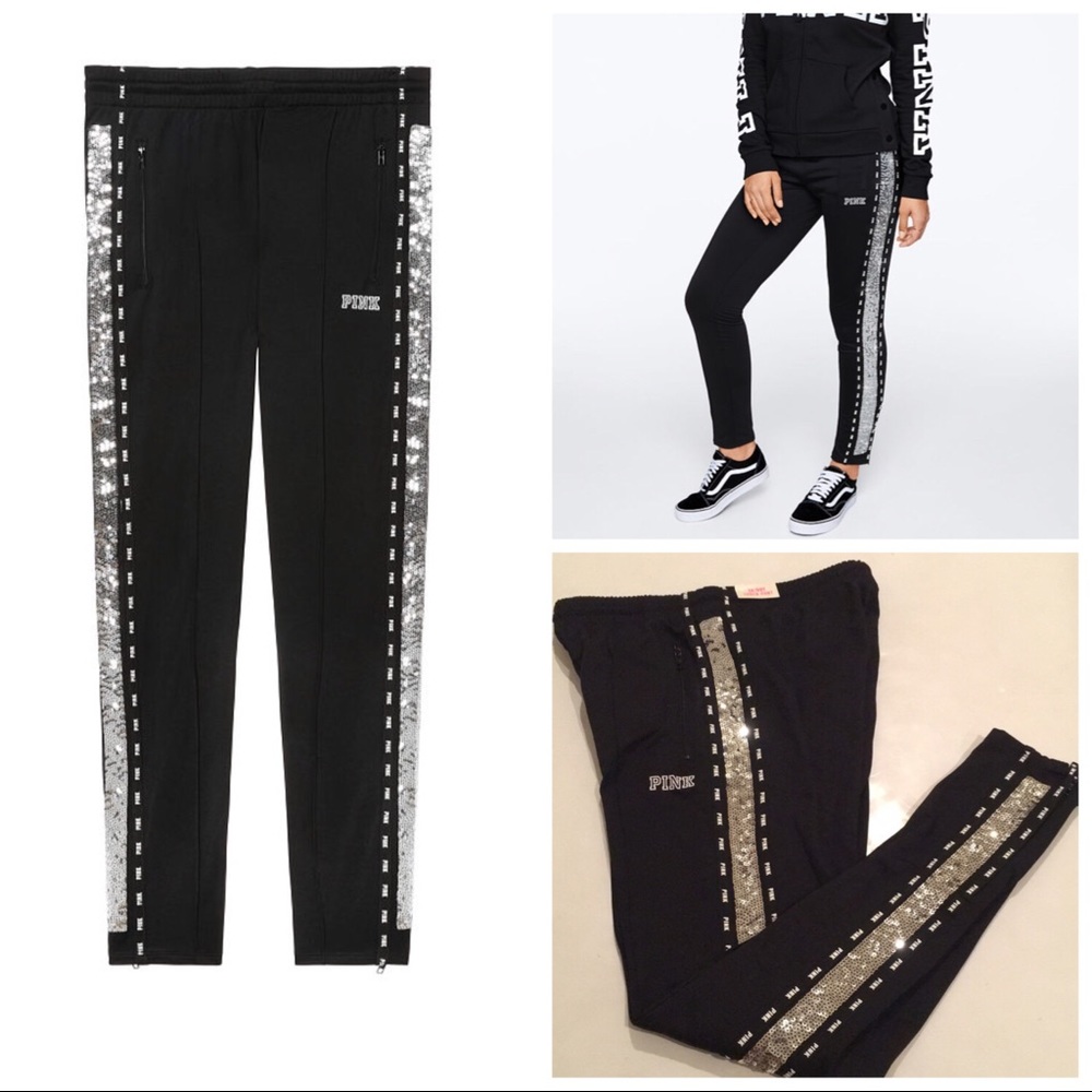 PINK BLING logo SKINNY black TRACK PANT